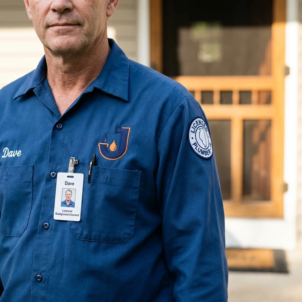 Licensed plumber showing ID badge in Wayne, NE
